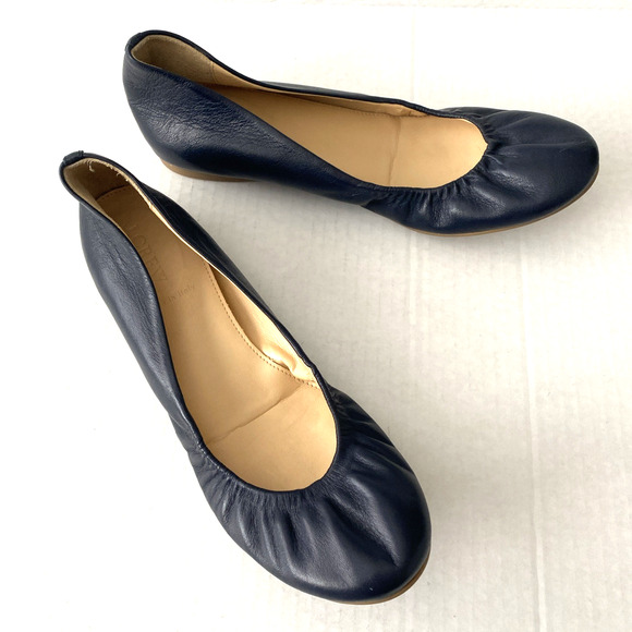 J Crew Cece Flat Ballet Navy Blue Leather Round Toe Slip On Italy 7.5 - Picture 6 of 8